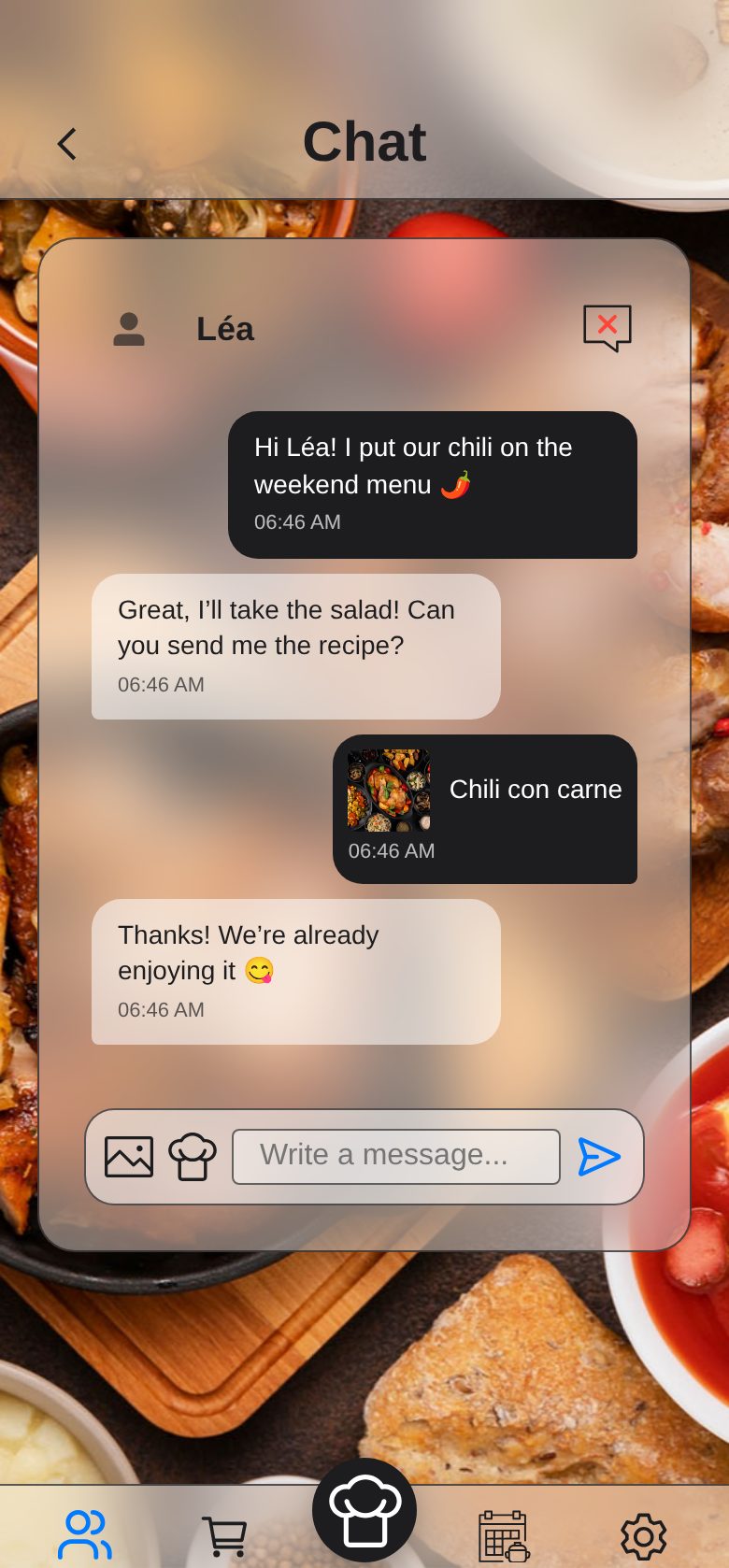 Screenshot: a chat with a shared recipe