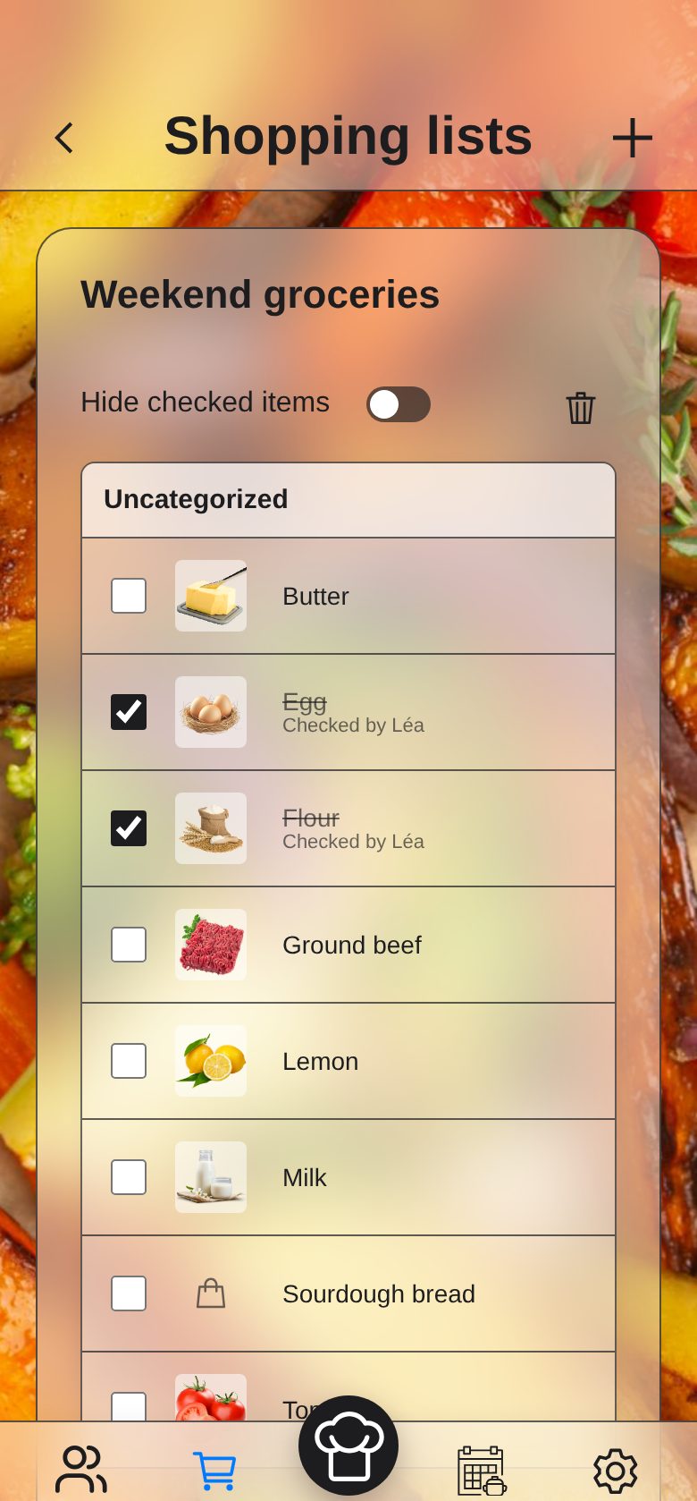 Screenshot: a shared shopping list