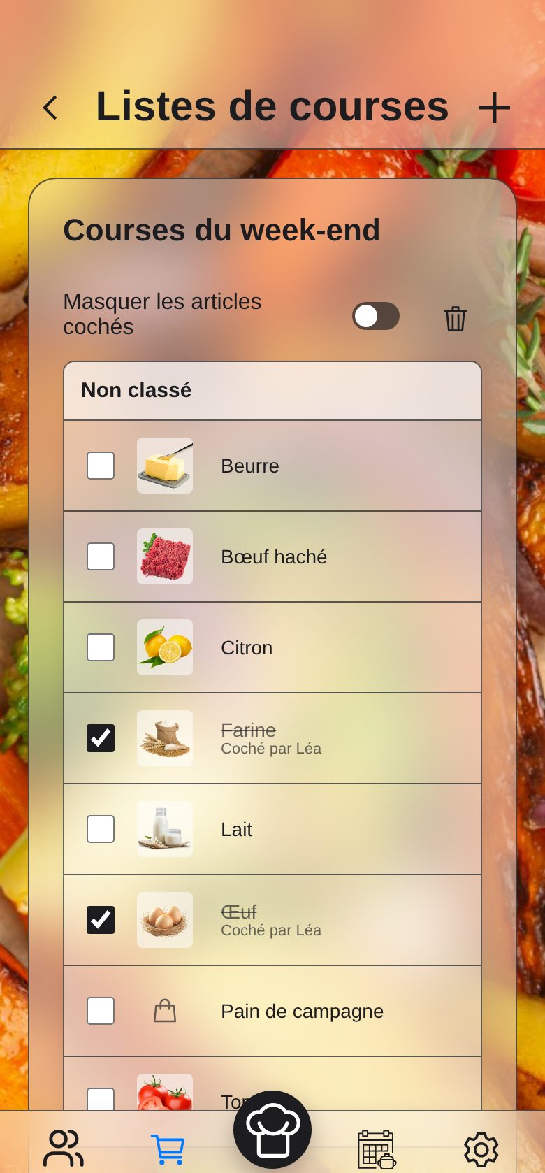 Capture d’écran : une liste de courses partagée